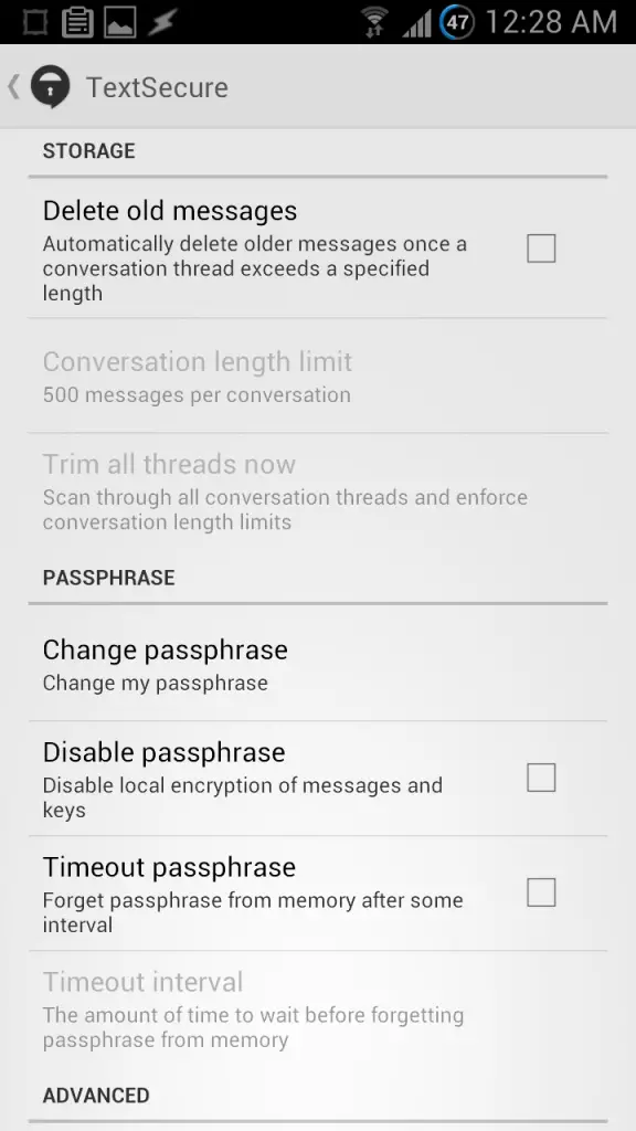textsecure settings
