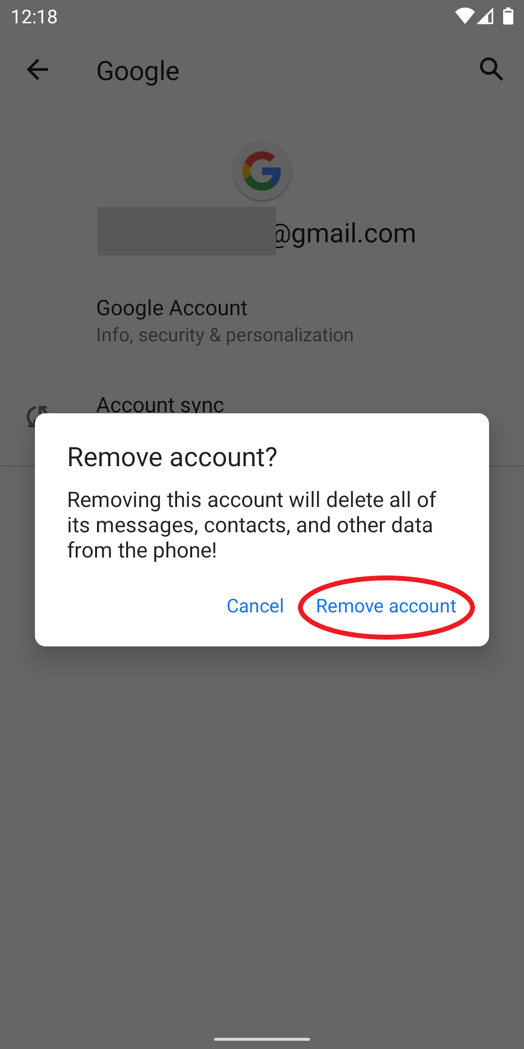 How to remove gmail account from android
