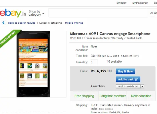 Micromax A091 Canvas Engage with Android KitKat and Quad Core listed for 6 199 INR - 93