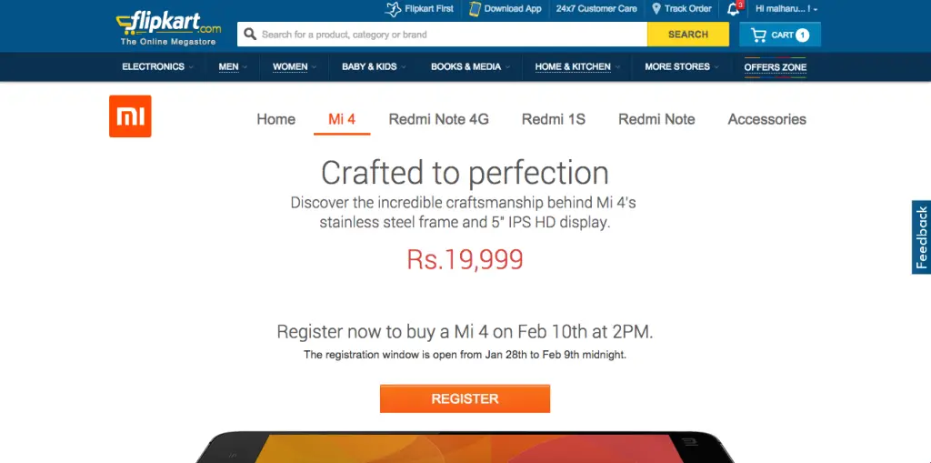 Xiaomi Mi4 will be automatically added to cart for first 2500 Flipkart First subscribers who register - 10