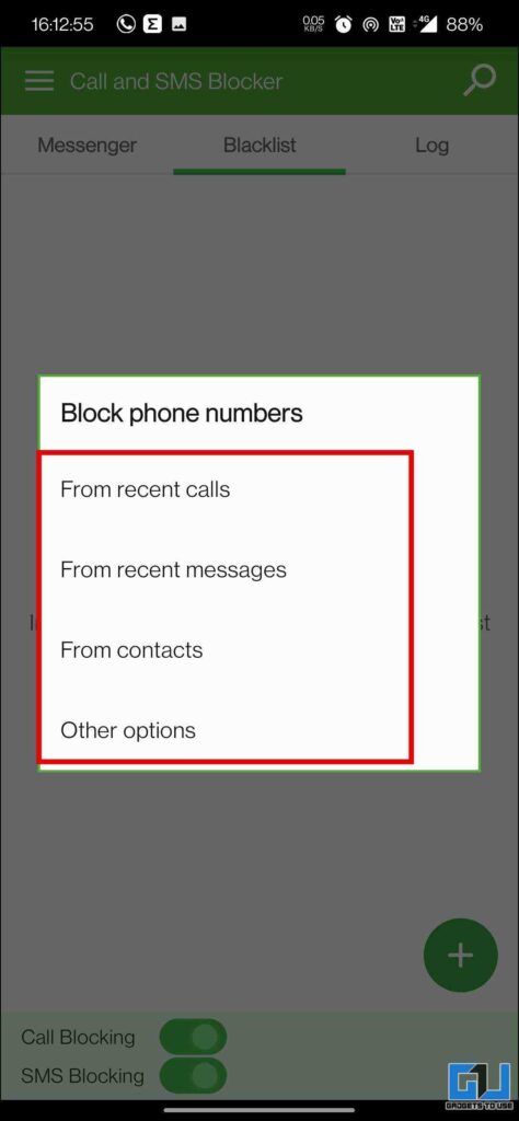 Block unwanted calls SMS