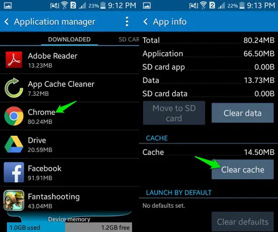 clear cache and cookies on android