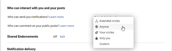 Google Plus Settings