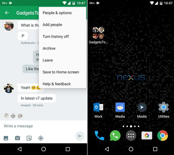 Hangouts v7 homescreen