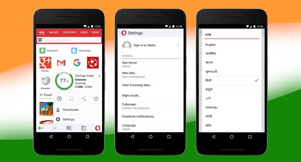 Opera Mini Browser Indian languages UI