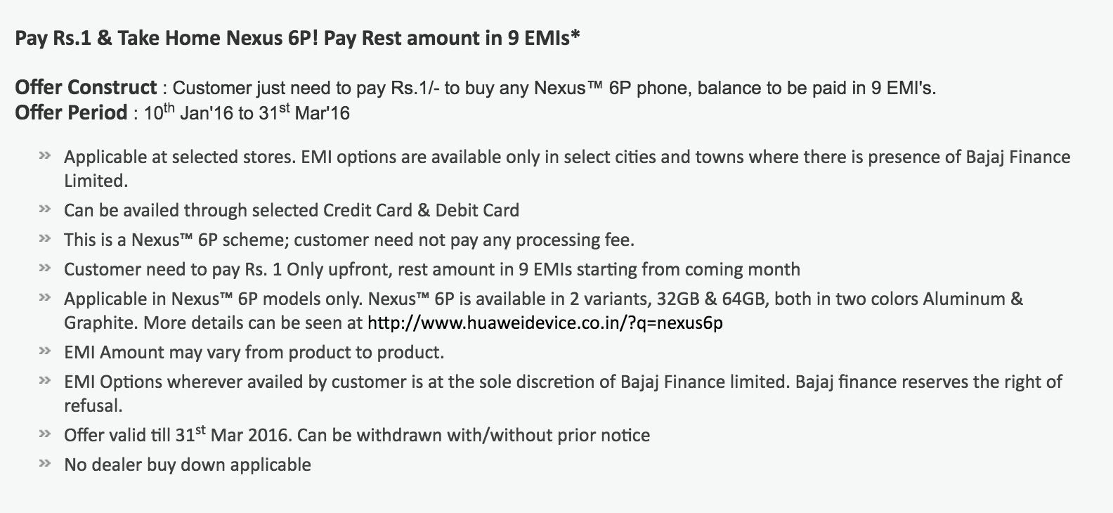Buy Nexus 6P for Re 1 and Pay Remaining in EMI - Gadgets To Use