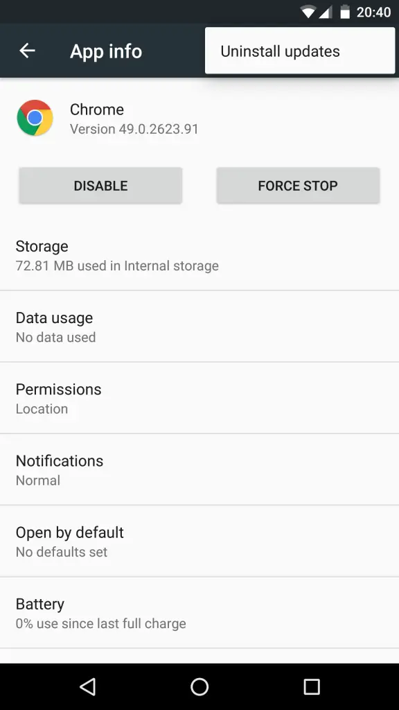 Uninstall App Updates Android