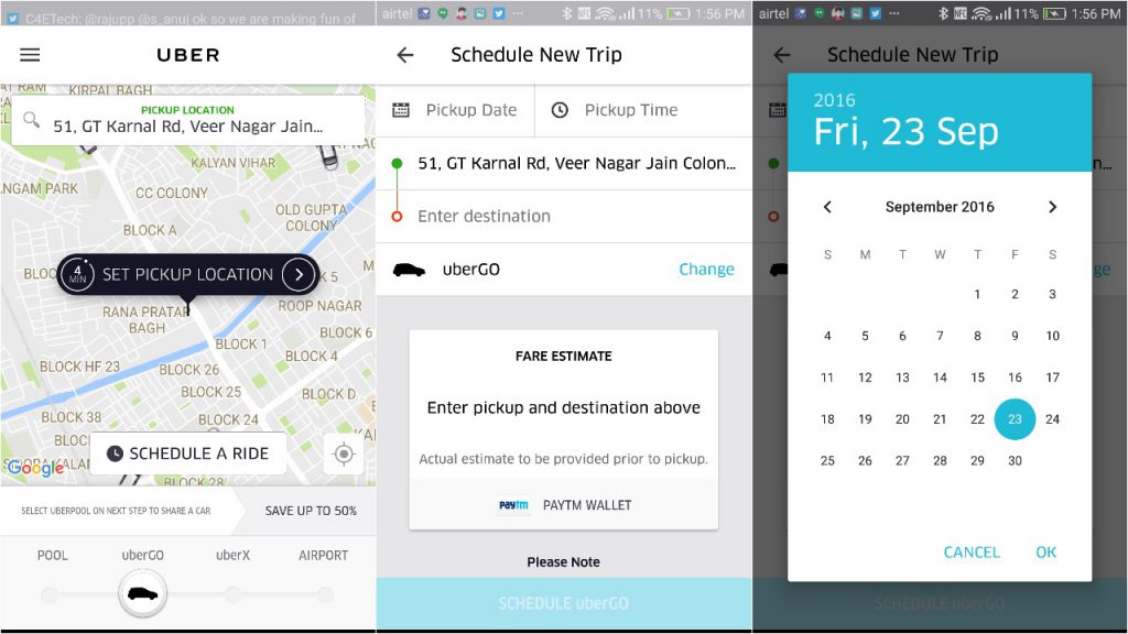 scheduling uber rides different time zone