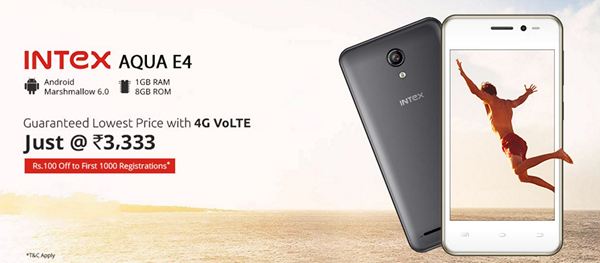 Intex Aqua E4 With SOS  4G VoLTE Launched For Rs  3 333 - 79