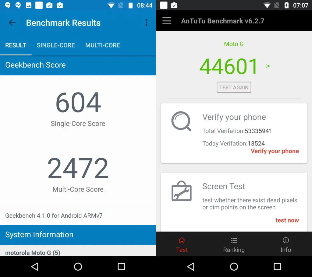 Moto G5 Benchmarks