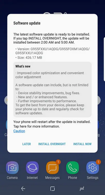 Samsung Galaxy S8 Red Display Update
