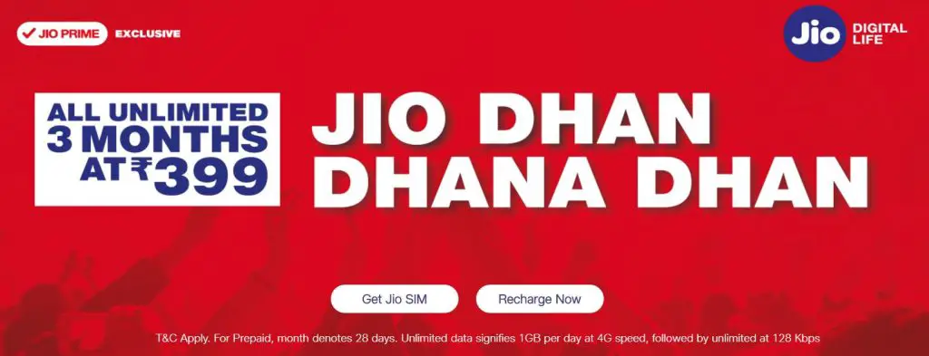 Jio Dhan Dhana Dhan Rs. 399