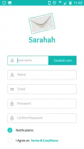 Sarahah messenger signup page