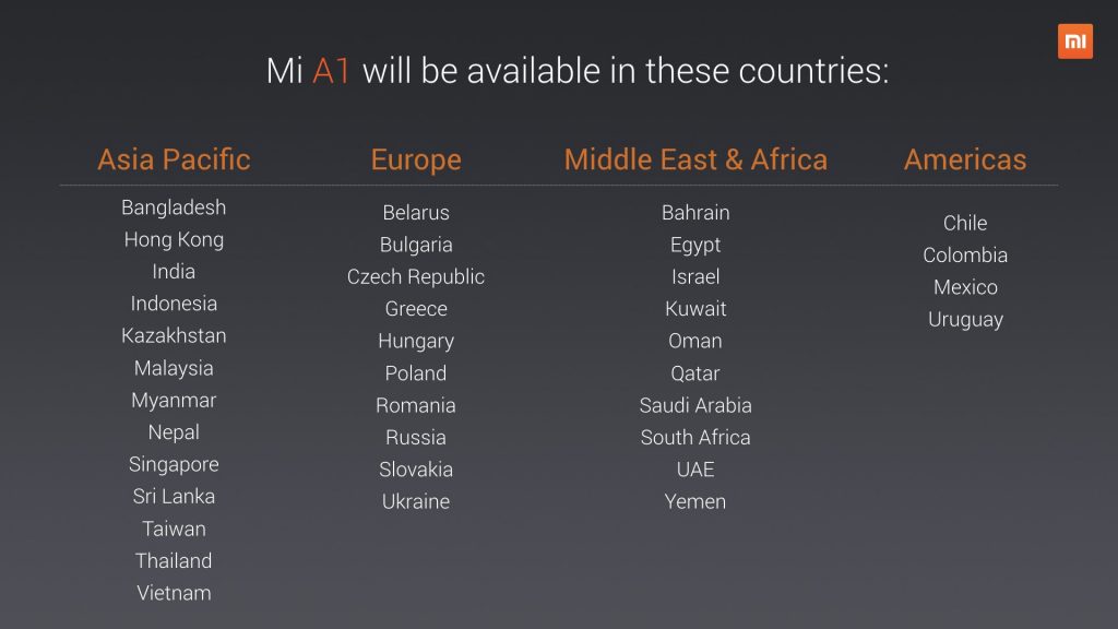 Mi A1 Countries