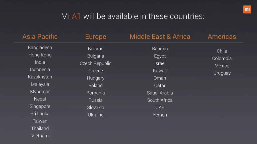 Mi A1 Countries