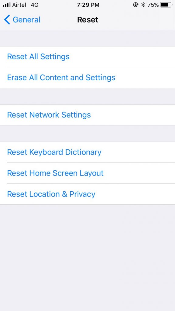 iOS 11 reset