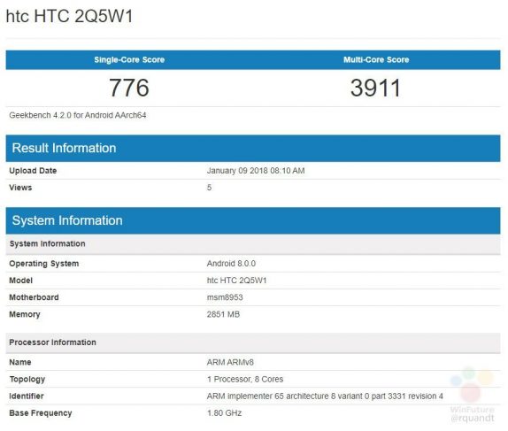 HTC smartphone featuring Snapdragon 625 surfaces in Benchmarks - 86