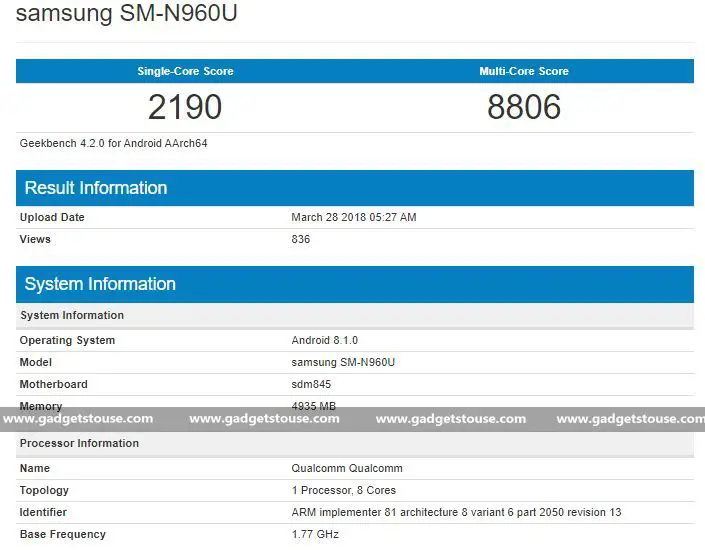 Samsung Galaxy Note 9 specifications benchmarks