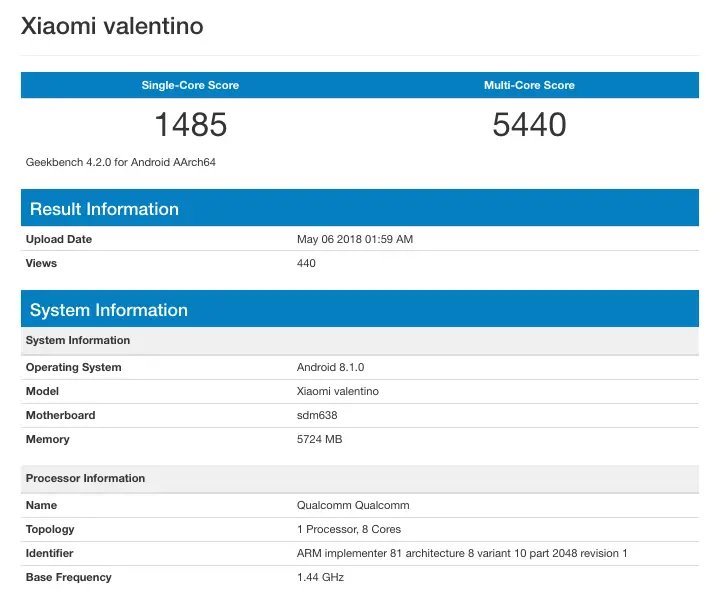 Xiaomi phone codenamed Valentino appears on Geekbench with Snapdragon 638 - 73