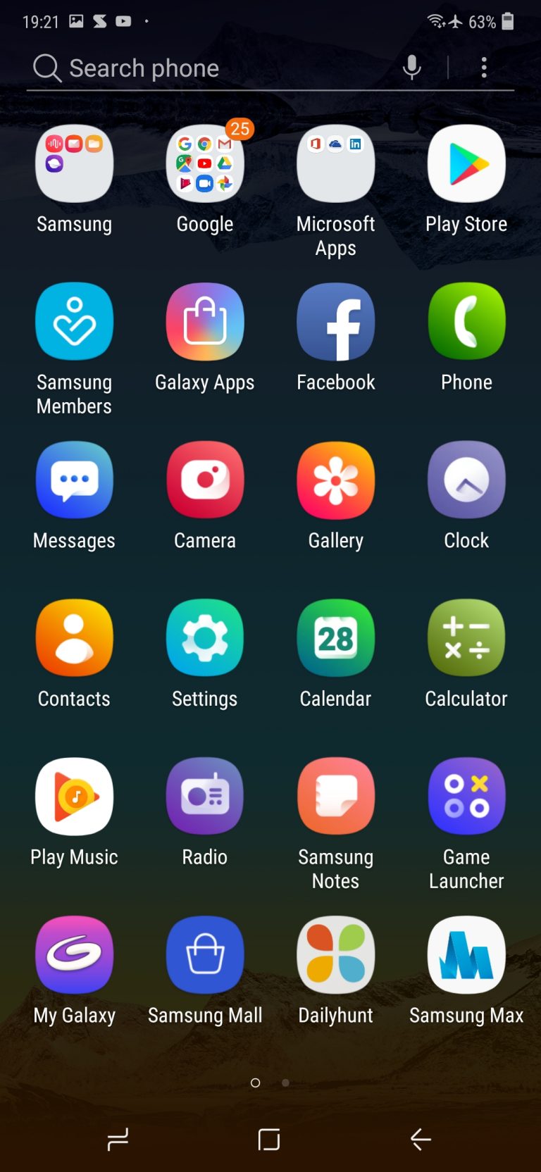 Samsung Galaxy s20 menu