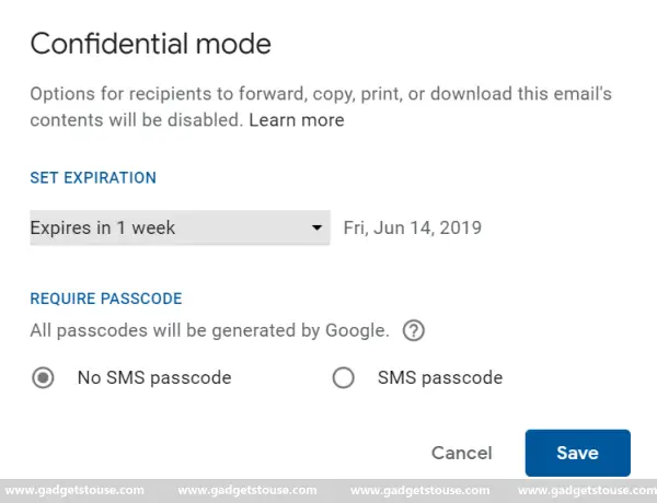 Send confidential emails on Gmail