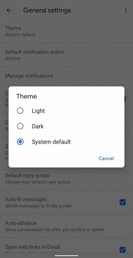 So aktivieren Sie den dunklen Modus in Google Mail für Android