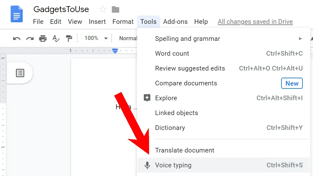 How to use voice typing feature in Google Docs