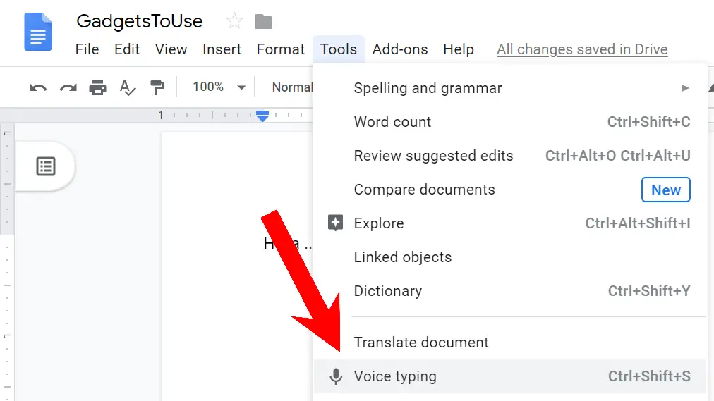 Google docs voice typing