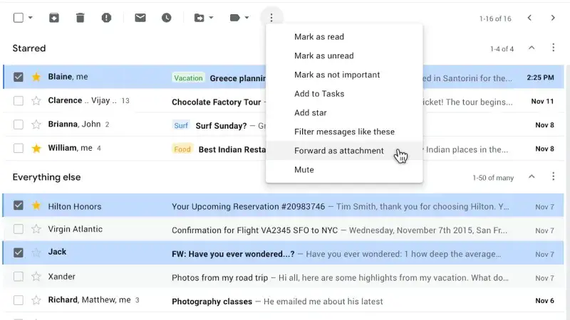How to send multiple emails as an attachment in Gmail