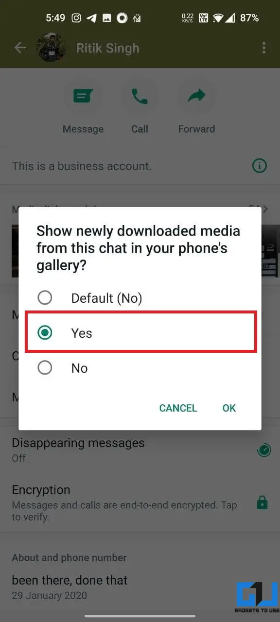 Show WhatsApp Images in Gallery for a Particular Contact