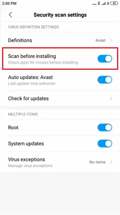 Disable Mi App Scanner during Installation