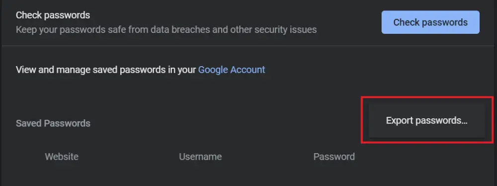 export google chrome bookmarks settings passwords