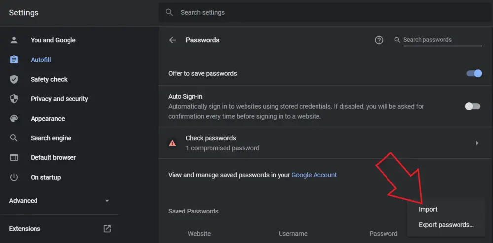 export chrome passwords version 60