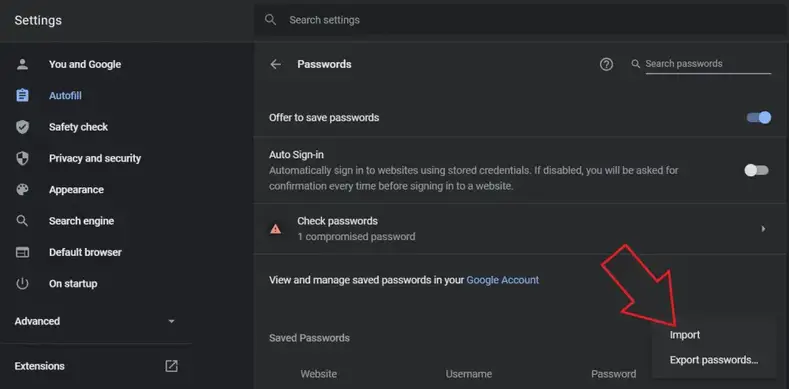 Import Password in Google Chrome