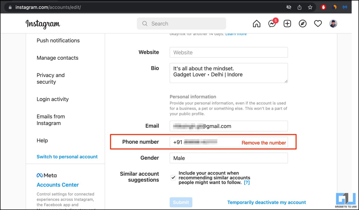 Delete Phone Number Instagram Web