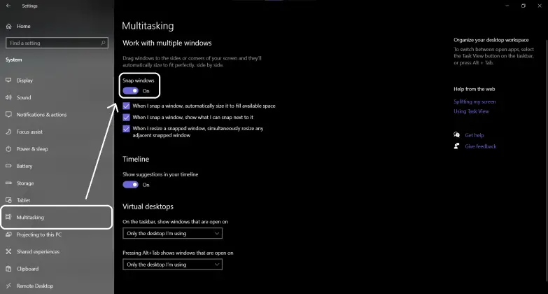 snap assist settings snap assist settings