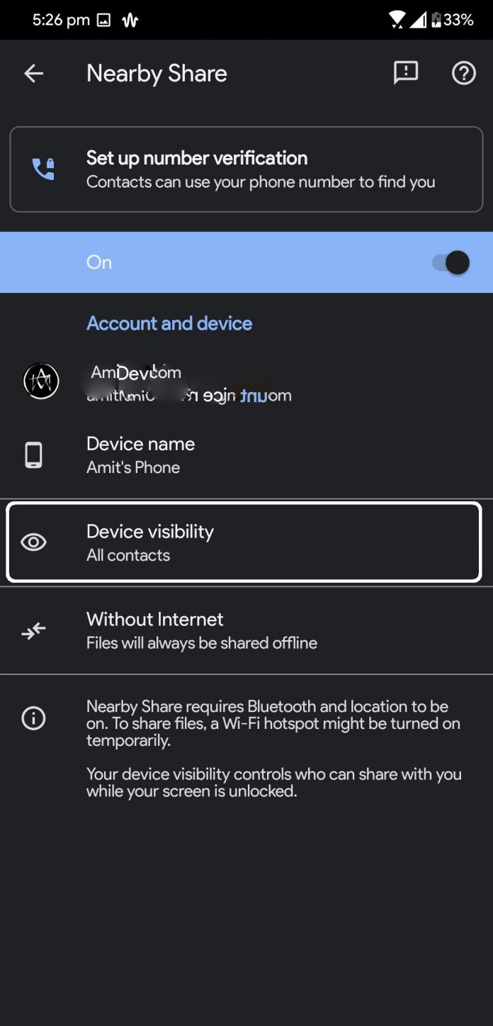 How to Change Device Visibility in Nearby Sharing on Android