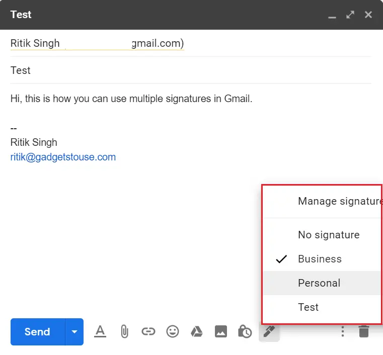 Schritte zur Verwendung mehrerer Signaturen in Gmail
