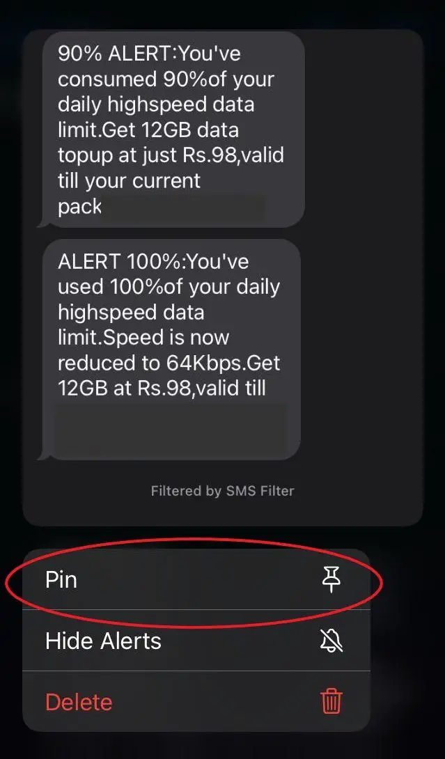 Pin SMS Messages on iOS 14