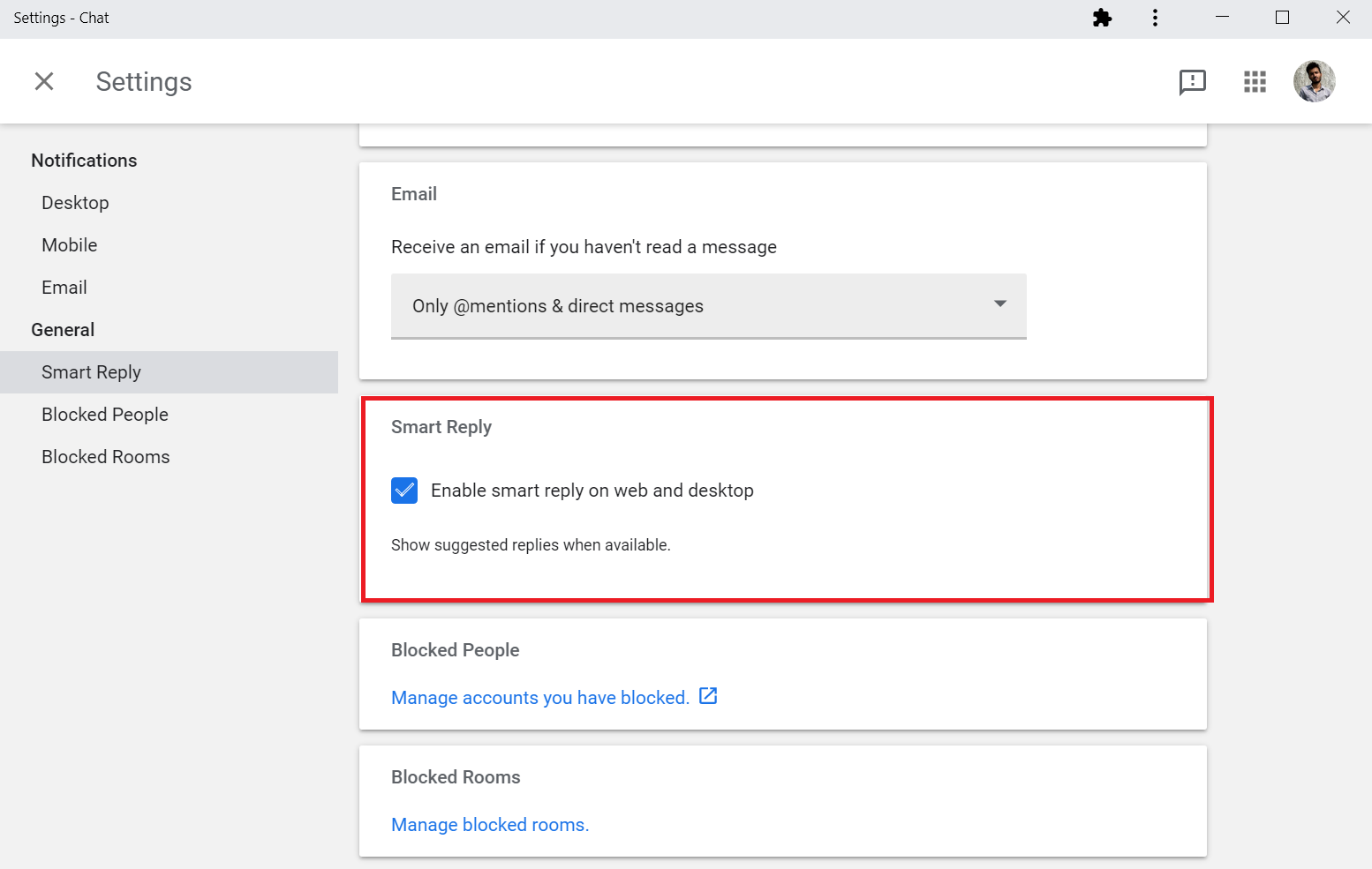 Enable or Disable Smart Replies in Google Chat