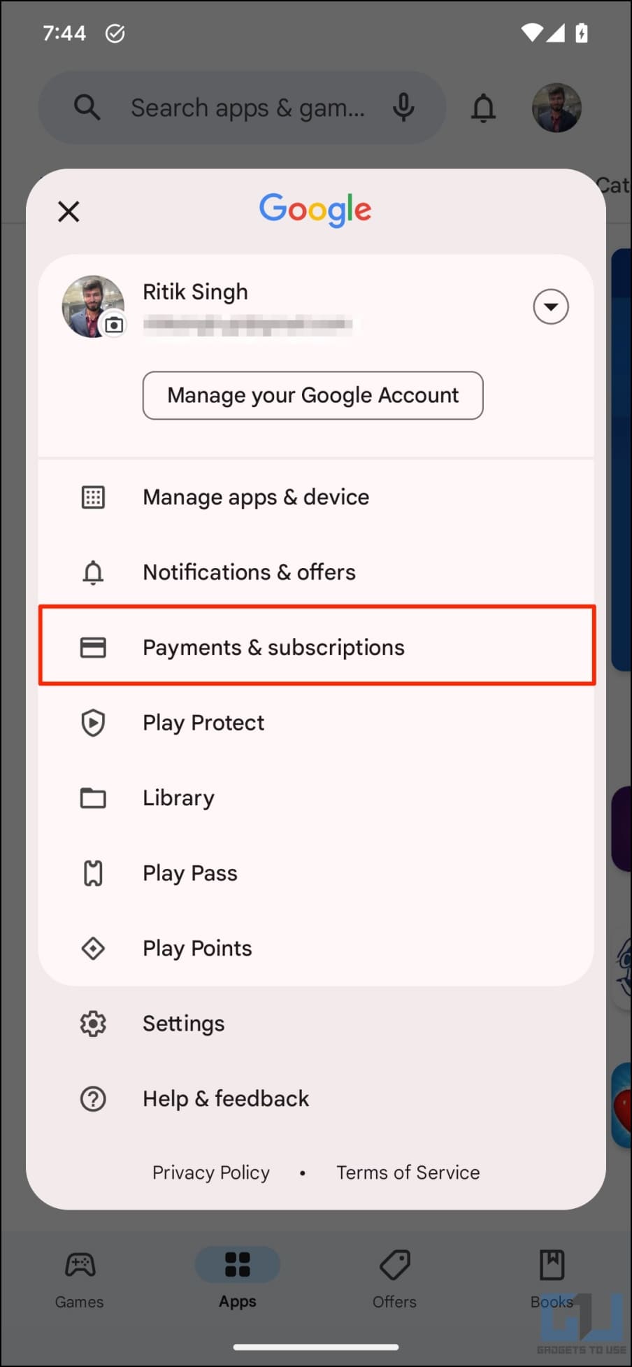 Payments & Subscriptions in Play Store