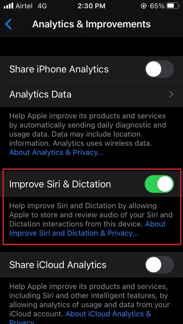 Opt-Out of Siri Audio Sharing for Analytics