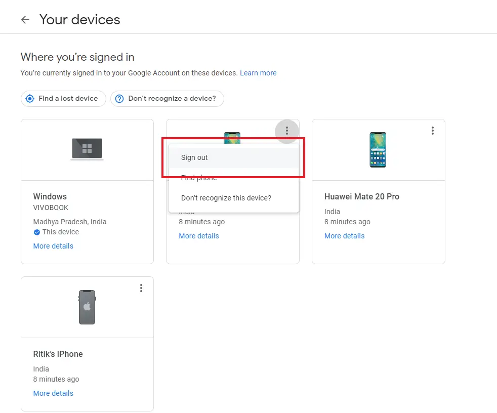 Device activity. Google account device. Account device.