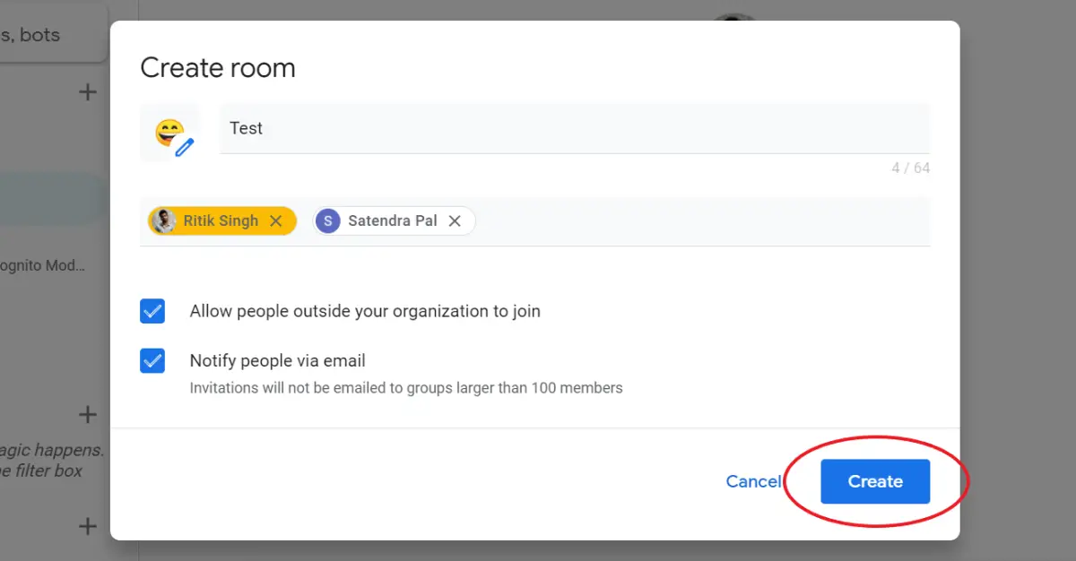 Create a Room in Google Chat
