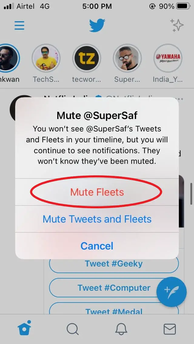 Mute Fleets on Twitter on iPhone