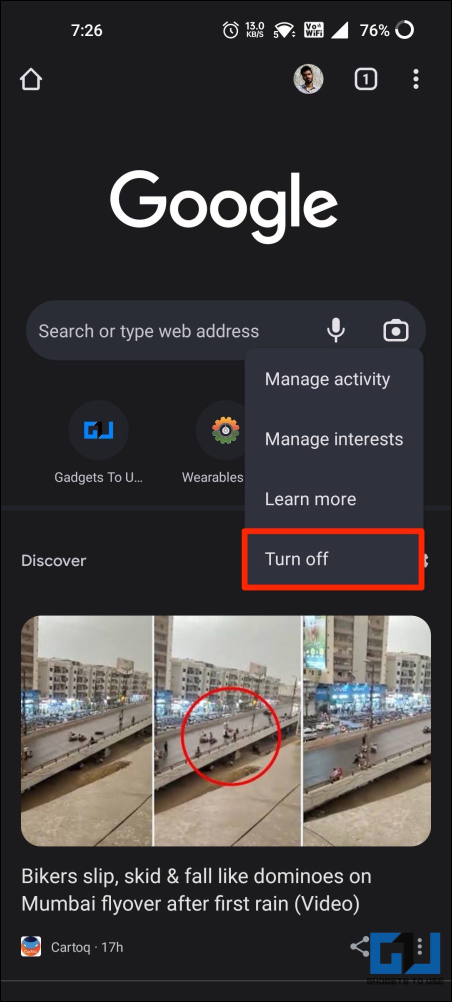 Disable Discover in Chrome