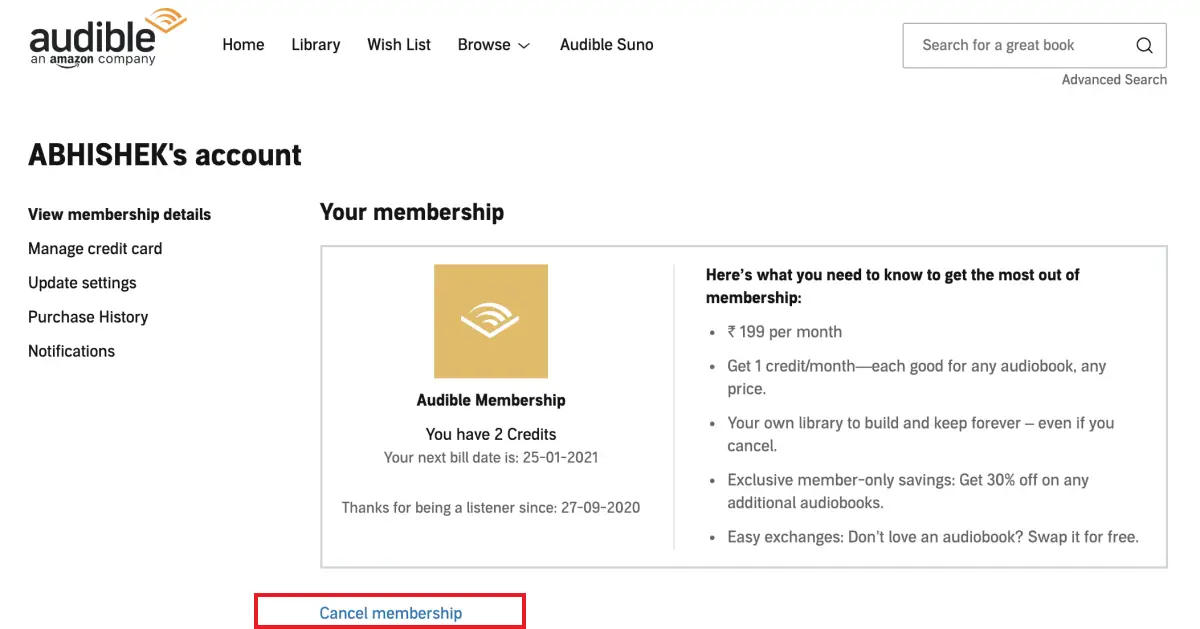 Amazon Audible-Mitgliedschaft kündigen