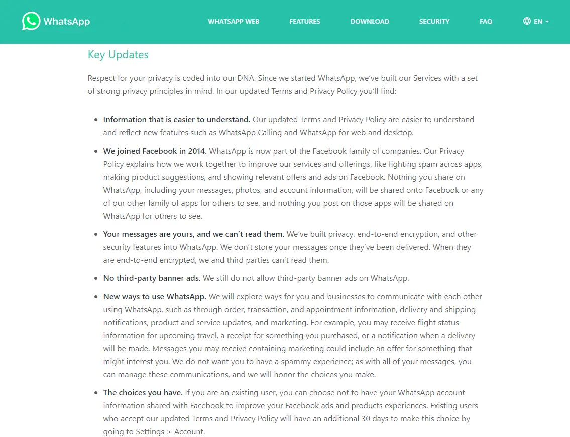 whatsapp new privacy policy