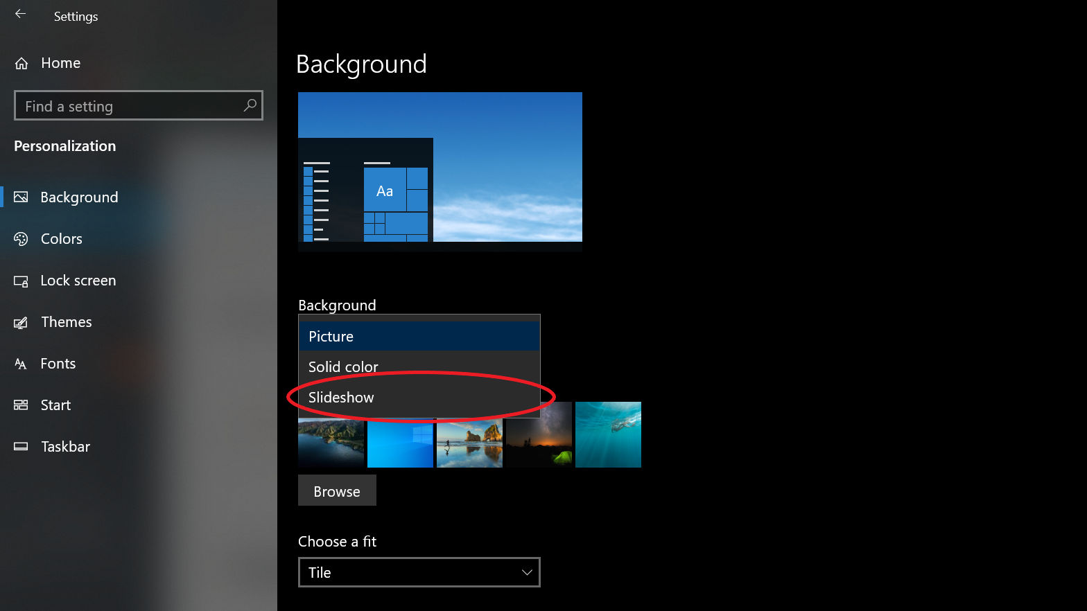 Aktivieren Sie die Hintergrundbild-Diashow in Windows 10