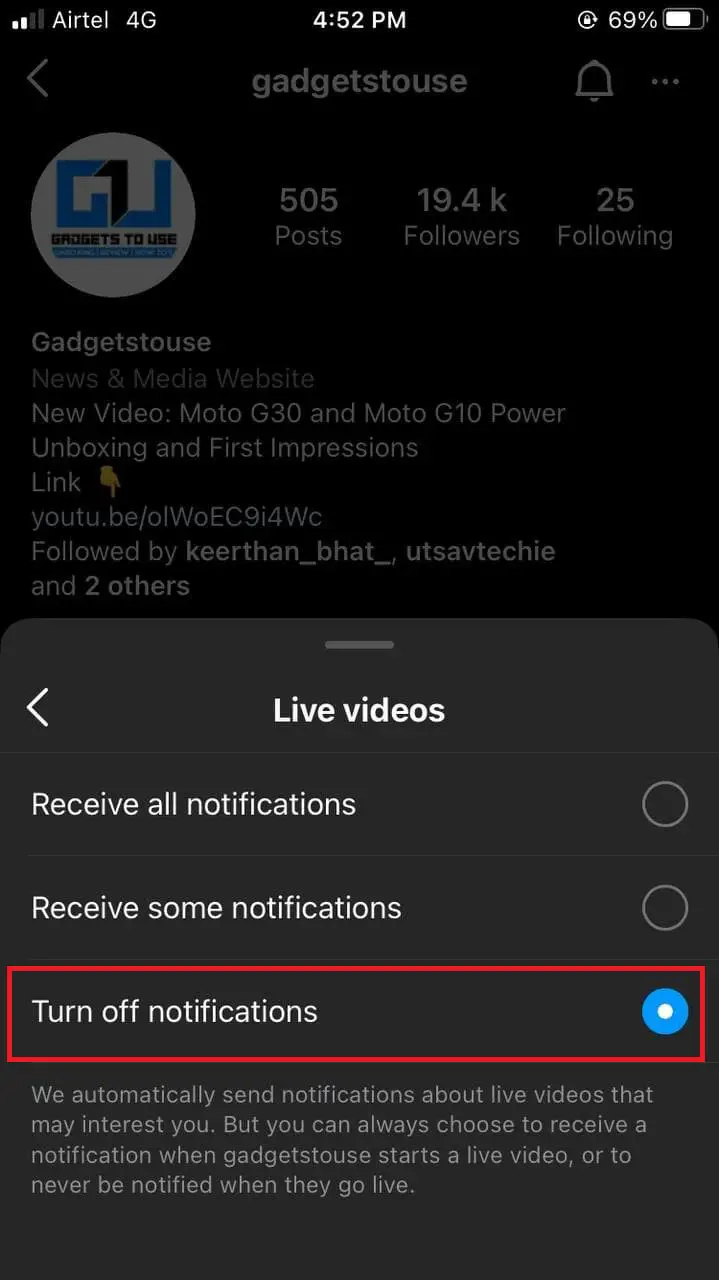 Stop Live Video Notifications for One Person on Instagram
